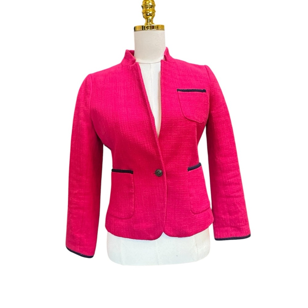Banana Republic Pink Textured Cotton Blazer Navy Piping Jacket Size 4